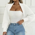 thumbnail image 1 of Uootdi Women's Cropped Knit Cardigan - Open Front Balloon Sleeve Sweater, Casual Lightweight Outerwear, Trendy Multi Color Options, Versatile Spring Fall Outfit White Women Top, 1 of 6
