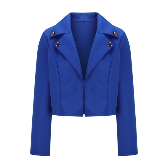 Uootdi Women's Cropped Moto Jacket - Long Sleeve Lapel Biker Coat, Trendy Streetwear Outerwear, Edgy Punk Rock Fashion, Spring Fall Slim Fit Jackets Blue Women Top