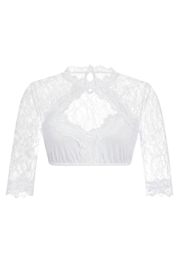 Women's Dirndl Blouse Oktoberfest Costume German Bavarian Traditional Costume Sexy Lace Crop Workout Tee Shirts White Womens Tops