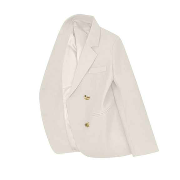Uootdi Women's Double Breasted Blazer Gold Button Peak Lapel Long Sleeve Formal Work Office Jacket Tailored Fit Career Outwear Trendy Business Apparel White Women Top