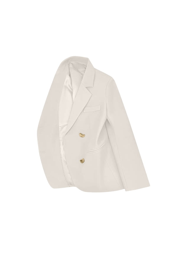 Women's Double Breasted Blazer Gold Button Peak Lapel Long Sleeve Formal Work Office Jacket Tailored Fit Career Outwear Trendy Business Apparel White Women Top