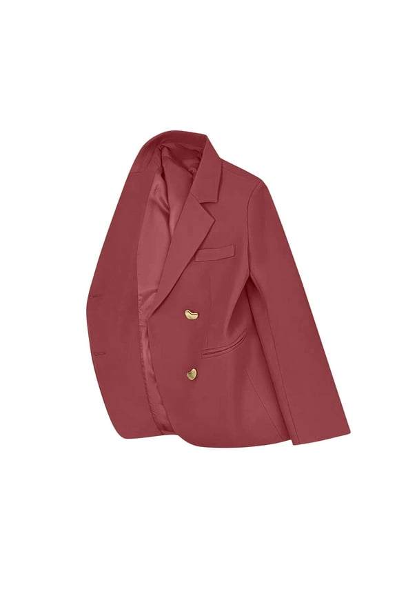 Women's Double Breasted Blazer Gold Button Peak Lapel Long Sleeve Formal Work Office Jacket Tailored Fit Career Outwear Trendy Business Apparel Red Women Top