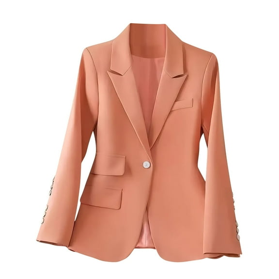 Uootdi Women's Double Breasted Blazer Peak Lapel Long Sleeve Button Up Formal Work Office Jacket Tailored Fit Career Outwear Trendy Business Apparel Orange Women Top
