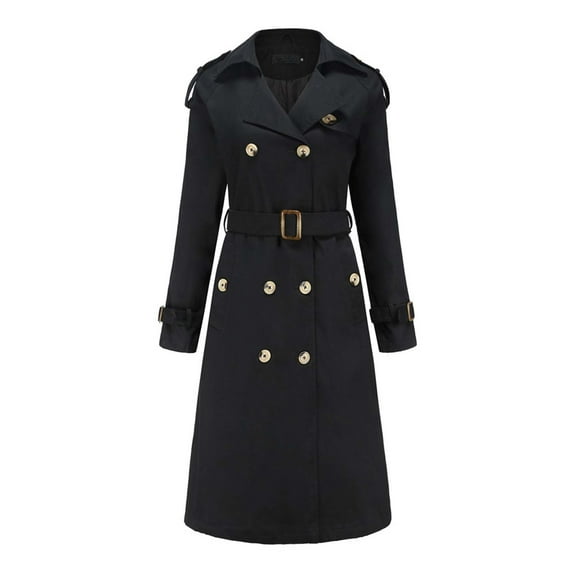 Uootdi Women's Double Breasted Trench Coat - Belted Longline Outerwear, Classic Lapel Raincoat, Trendy Fall Winter Fashion, Versatile Colorful Overcoats White Women Top