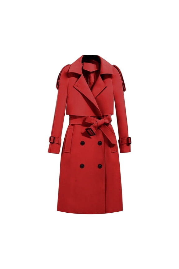 Women's Double Breasted Trench Coat - Belted Longline Outerwear, Classic Lapel Raincoat, Trendy Fall Winter Fashion, Versatile Colorful Overcoats White Women Top