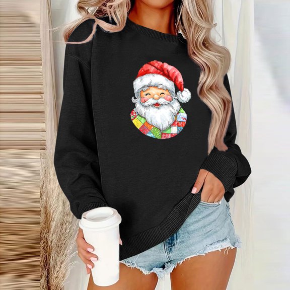 Uootdi Women's Fashion Long Sleeve Round Neck T-Shirt Printing Loose Blouse Hoodless Sweatshirts Top Gift