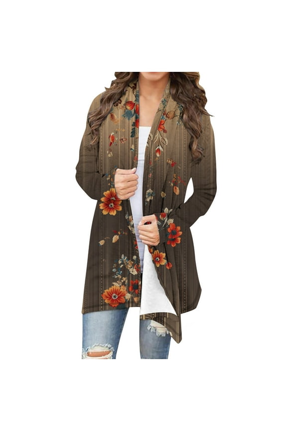 Women's Floral Print Cardigan Duster Long Open Front Kimono Jacket Lightweight Boho Casual Spring Summer Trendy Outerwear Multicolor Women Top