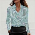 thumbnail image 1 of Uootdi Women's Floral Print Satin Cowl Neck Long Sleeve Shirts Dressy Business Office Loose Elegant Blouses Baggy Fit Blouses Beach Vacation Wear Gift, 1 of 5
