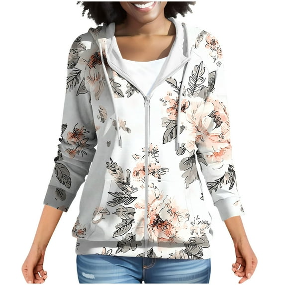 Uootdi Women's Flower Print Hoodies, Family Matching Outfits, Colorful Floral Design,Cute Casual Sweatshirts Gray Women Top