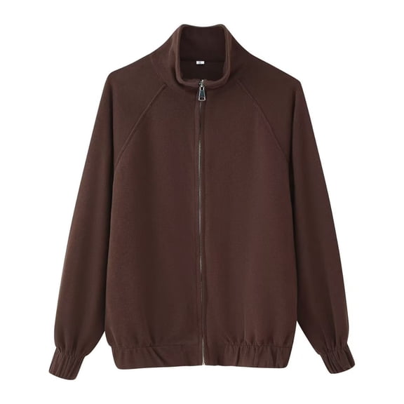 Uootdi Women's Full-Zip Up Jackets Stand Collar Long Sleeve Coat Cropped Fleece Workout Tops with Pockets