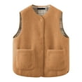 thumbnail image 1 of Uootdi Women's Fuzzy Fleece Sherpa Vest Button Down Sleeveless Warm Jacket Reversible Plaid Gilet Outerwear with Pockets Gift, 1 of 5