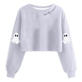 thumbnail image 1 of Uootdi Women's Ghost Skull Cropped Long Sleeve Sweatshirt Fall Halloween Lantern Pullover Spooky Season Sweatshirt Gift, 1 of 2