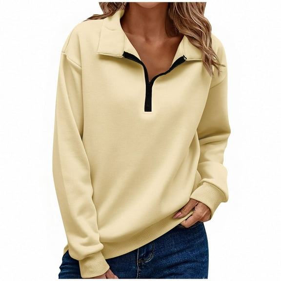Uootdi Women's Half Zip Quilted Long Sleeve Sweatshirts Blouses for Women Dressy Casual Gift Crew Neck Pullover Tops Textured So lid