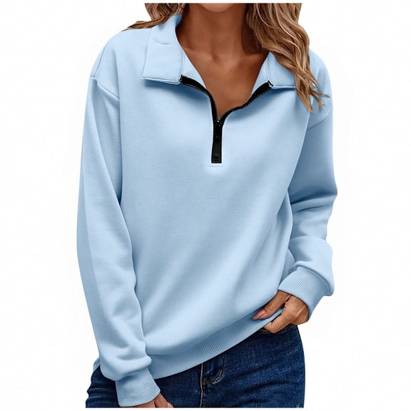 Uootdi Women's Half Zip Quilted Long Sleeve Sweatshirts Blouses for Women Dressy Casual Gift Crew Neck Pullover Tops Textured So lid