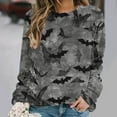thumbnail image 1 of Uootdi Women's Halloween Bat Print Sweatshirt Long Sleeve Crew Neck Casual Loose Fit Gothic Spooky Season Pullover Tops Trendy Fall Holiday Party Wear Gray Women Top, 1 of 5