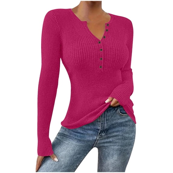 Uootdi Women's Henley Shirt, Raglan Sleeve Design, Half - Button Placket, Casual Loose Fit Top, Versatile Daily Wear Tee, Trendy Baseball - Inspired Style,Suitable for Leisure & Street Outfits