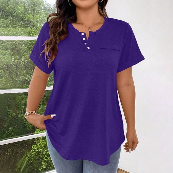 Uootdi Women's Henley Tops Short Sleeve Button Placket Blouses Casual Daily Style Soft Breathable Relaxed Fit Tees Gift