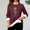 thumbnail image 1 of Uootdi Women's Long Sleeve Shirt Sherpa Lined Fleece Sweatshirts Floral Print Casual Gift Crewneck Pullover Winter Warm Thick T hermal Loungewear Tops, 1 of 3