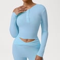 thumbnail image 1 of Uootdi Women's Long Sleeve Shirts Casual Button Scoop Neck Tops Slim Gift Fit Rib Knit Basic Solid Color Tee Fall Clothes, 1 of 8