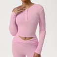 thumbnail image 1 of Uootdi Women's Long Sleeve Shirts Casual Button Scoop Neck Tops Slim Gift Fit Rib Knit Basic Solid Color Tee Fall Clothes, 1 of 7