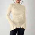 thumbnail image 1 of Uootdi Women's Long Sleeve Shirts Round Neck Bell Sleeve Crop Stretch Solid Basic Ribbed Ruched Skinny Tee Y2K Gift Clothes Going, 1 of 4