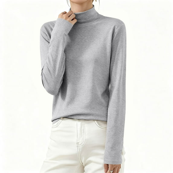 Uootdi Women's Long Sleeve Shirts Turtleneck Soft Knit Fit Lightweight Basic Pullover Thermal Underwear Tops Fall Winter Fashion Clothes Gift