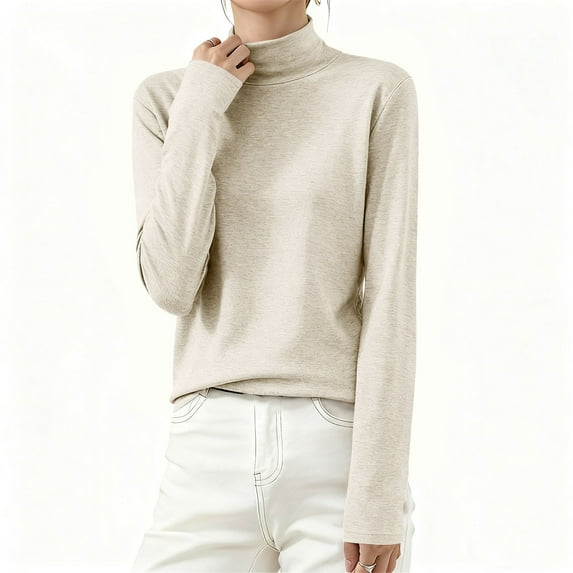 Uootdi Women's Long Sleeve Shirts Turtleneck Soft Knit Fit Lightweight Basic Pullover Thermal Underwear Tops Fall Winter Fashion Clothes Gift