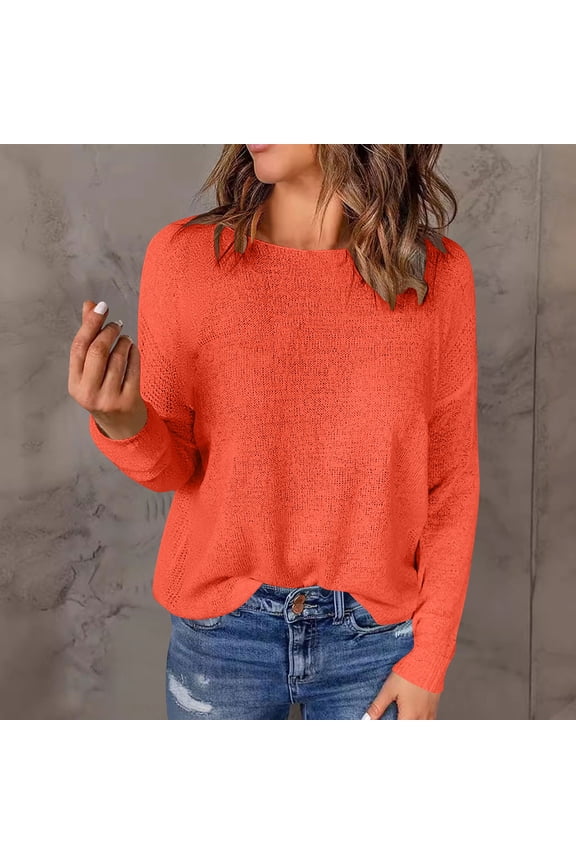 Women's Long Sleeve Sweater Crew Neck Oversized Pullover Fall Winter Trendy Heathered Knit Jumper Tops Trendy Gift Outf its Fashion