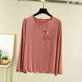 thumbnail image 1 of Uootdi Women's Long Sleeve T-Shirt Womens Bowknot Ruffled Trim Slim Fit T-Shirt Knit Irregular Gift Y2K Knit Sleep Lightweight T -Shirt Top, 1 of 9