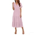 thumbnail image 1 of Uootdi Women's Maxi Dresses V Neck Short Sleeve Smocked Tiered Dresses Vacation Lightweight Flowy Casual Dresses Gift, 1 of 6