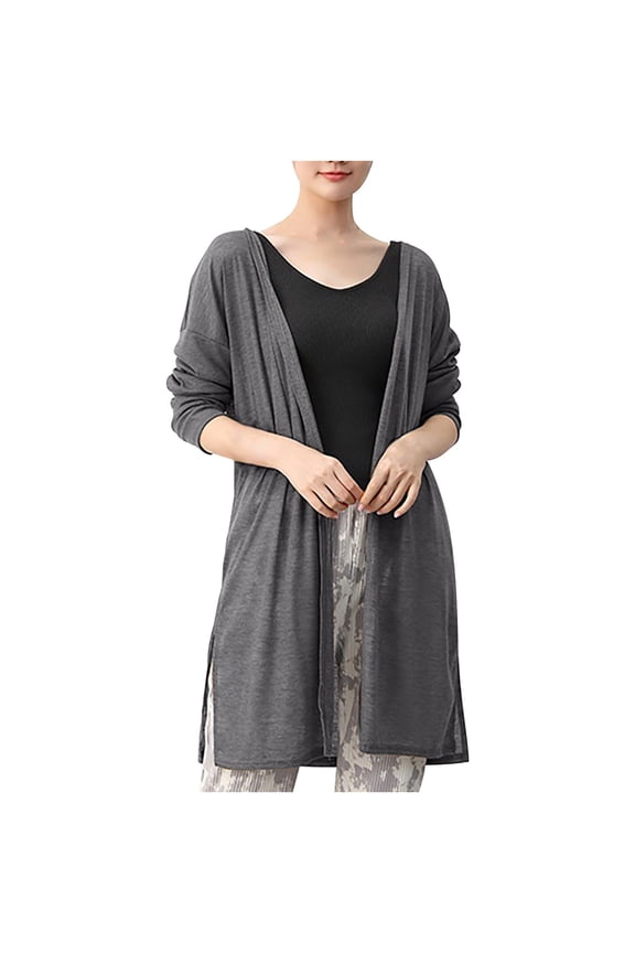 Women's Open Front Long Cardigan Lightweight Knit Loose Fit Casual Summer Fall Duster Sweater Trendy Outerwear Dark Gray Women Top
