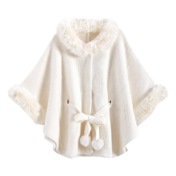 Uootdi Women's Oversize Cape Coat Fuzzy Collar Elegant Batwing Poncho Thick Warm Shawl Wrap Cardigan Cloak for Evening