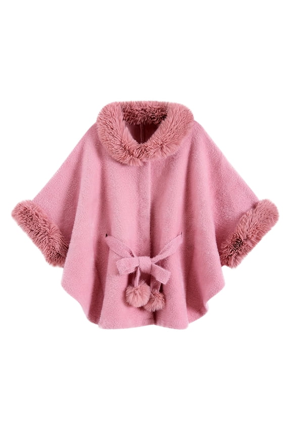 Women's Oversize Cape Coat Fuzzy Collar Elegant Batwing Poncho Thick Warm Shawl Wrap Cardigan Cloak for Evening