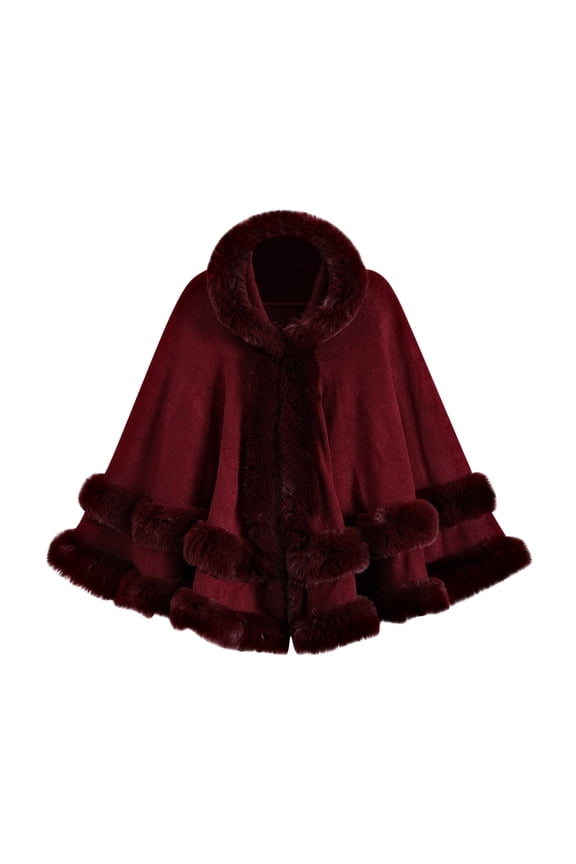 Women's Oversize Cape Coat Fuzzy Collar Elegant Batwing Poncho Thick Warm Shawl Wrap Cardigan Cloak for Evening