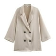 thumbnail image 1 of Uootdi Women's Oversized Satin Blazer - Double Breasted Lapel Jacket, Casual Office Work Outerwear, Trendy Loose Fit Coat, Spring Fall Fashion Blazers Beige Women Top, 1 of 3