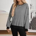 thumbnail image 1 of Uootdi Women's Oversized Striped Long Sleeve Shirts Crew Neck Split Hem T-Shirts Casual Color Gift Block Fall Going Out Top, 1 of 5
