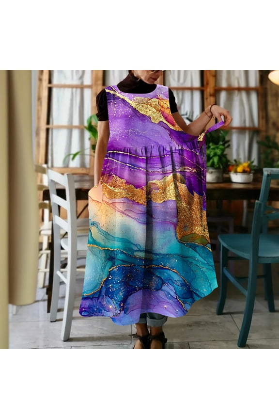 Women's Pinafore Dresses Crew Neck Sleeveless Flower Pattern Pocket Linen Dresses Casual Comfortable Relaxed Maxi Dresses Gift