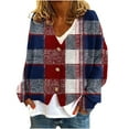 thumbnail image 1 of Uootdi Women's Plaid Print Button Cardigan Fleece Lined V Neck Long Sleeve Casual Loose Fit Fall Winter Warm Outerwear Trendy Checkered Pattern Sweater Wine Women Top, 1 of 4