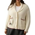 thumbnail image 1 of Uootdi Women's Plus Size Knit Cardigan Shawl Collar Button Front Embroidered Cherry Pockets Long Sleeve Loose Fit Cozy Winter Sweater Outerwear Beige Women Top, 1 of 6