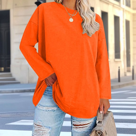 Uootdi Women's Plus Size Tops Crewneck Long Sleeve Sweatshirt Oversized Casual Loose Fit Basic T Shirts Blouse Gift