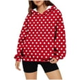 thumbnail image 1 of Uootdi Women's Polka Dot Hoodie, Oversized Long Sleeve with Kangaroo Pocket, Casual Loose Fit, Multi - Color Trendy Pullover Red Women Tops, 1 of 4