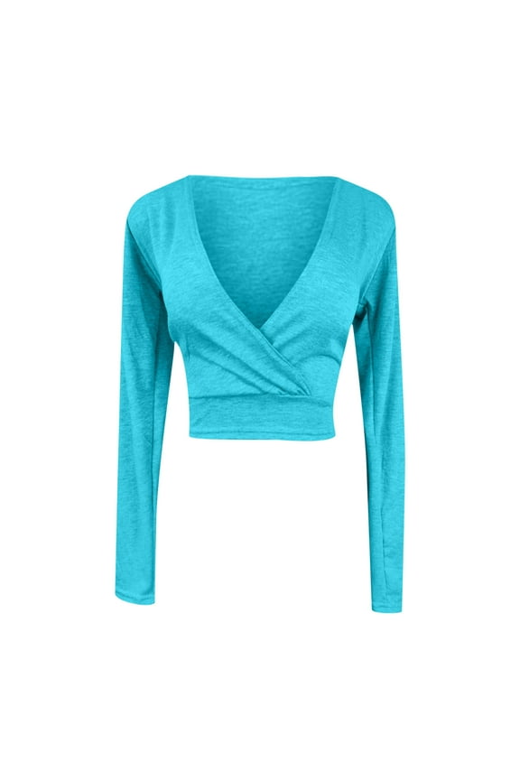Women's Premium Cropped Long Sleeve Deep V Neck Slim fit Cross Yoga Wrap Crop top Gym Y2k T-Shirt Gift