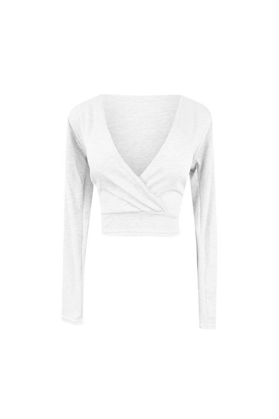 Women's Premium Cropped Long Sleeve Deep V Neck Slim fit Cross Yoga Wrap Crop top Gym Y2k T-Shirt Gift