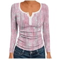 thumbnail image 1 of Uootdi Women's Print Long Sleeve Shirts Button Down V Neck Ribbed Knit Henley T Shirts Gift Slim Fit Casual Basic Tops, 1 of 6