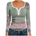 thumbnail image 1 of Uootdi Women's Print Long Sleeve Shirts Button Down V Neck Ribbed Knit Henley T Shirts Gift Slim Fit Casual Basic Tops, 1 of 6