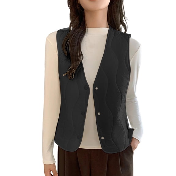 Uootdi Women's Quilted Puffer Vest Lightweight Button Down Sleeveless Jacket Winter Warm Coat Outerwear