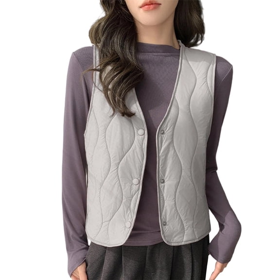 Uootdi Women's Quilted Puffer Vest Lightweight Button Down Sleeveless Jacket Winter Warm Coat Outerwear
