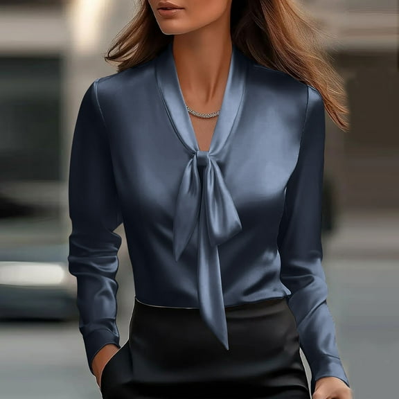 Uootdi Women's Satin Blouses Elegant Long Sleeve Shirts Vintage Satin Blouse Casual Dressy Business Tops
