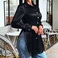 thumbnail image 1 of Uootdi Women's Satin Long Sleeve Blouses Collared Full Button Placket Side Slits Tunic Shirts Business Casual Office Wear Gift, 1 of 7