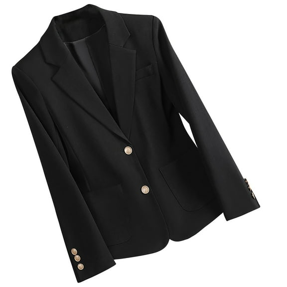 Uootdi Women's Single Breasted Blazer Lapel Collar Long Sleeve Office Work Suit Jacket Formal Business Outwear Tailored Button Coat Black Women Top